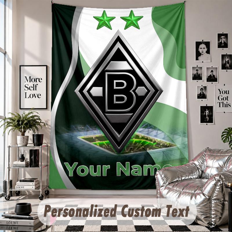 Wall Hanging Tapestry With Custom Name & Text, Borussia Mönchengladbach Decorative Tapestry For Bedroom
