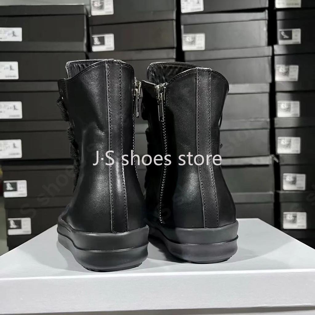 R-o Luxury Men Sneaker Black Leather High Top Shoe Women Boots Jumbo Laces Casual Shoes Black Cowhide Sneakers Ankle Boot
