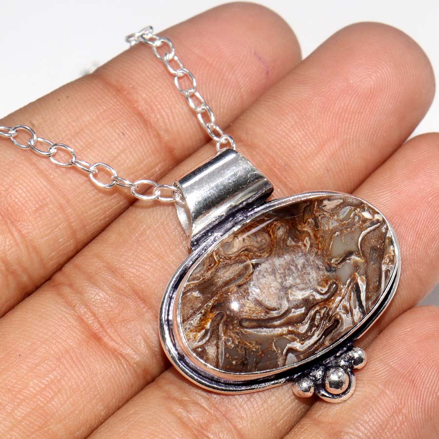 Huge Rock Fossil 925 Silver Plated Necklace 18" Thank You Gift Fashion Sale I8n36