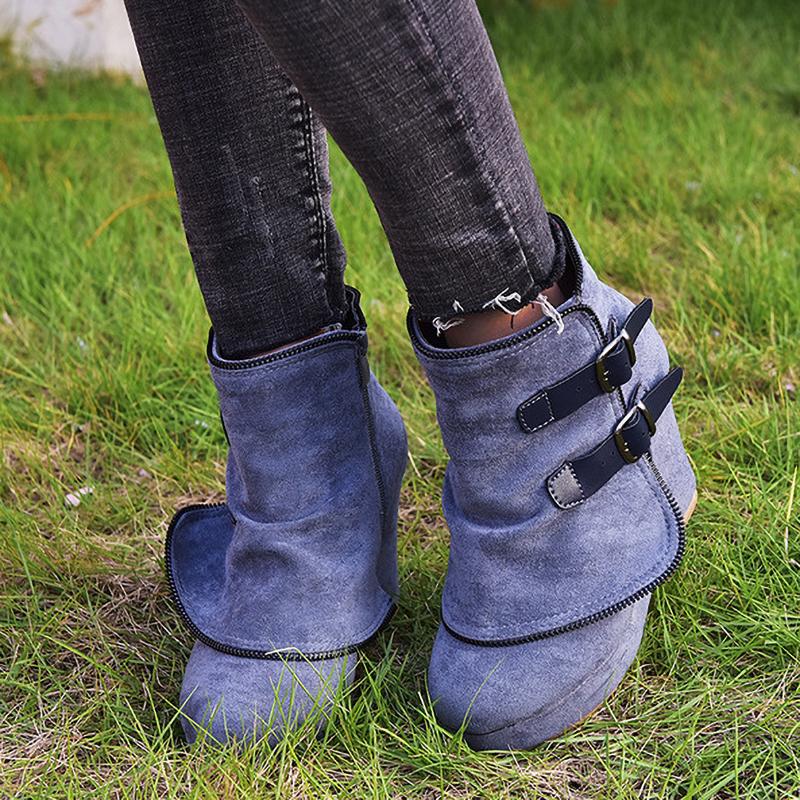 Hoge Hak Laarzen Vrouwen Enkel Wedges Dames Schoenen Nep Rits Gesp