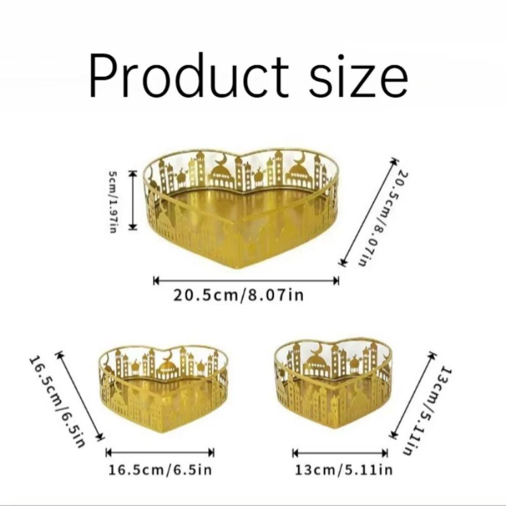 3Pcs Gold Color Ramadan Decorative Tray Heart Shaped Eid Candy Dish  Islamic Holidays