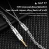 QKZ T7 3.5mm Plug iem Cable 4-Strand 2Pin 0.75mm Upgrade HiFi Earphone Cable Replacement Wire For KZ ZSN ZSX PRO X ZS10 CCA TRN