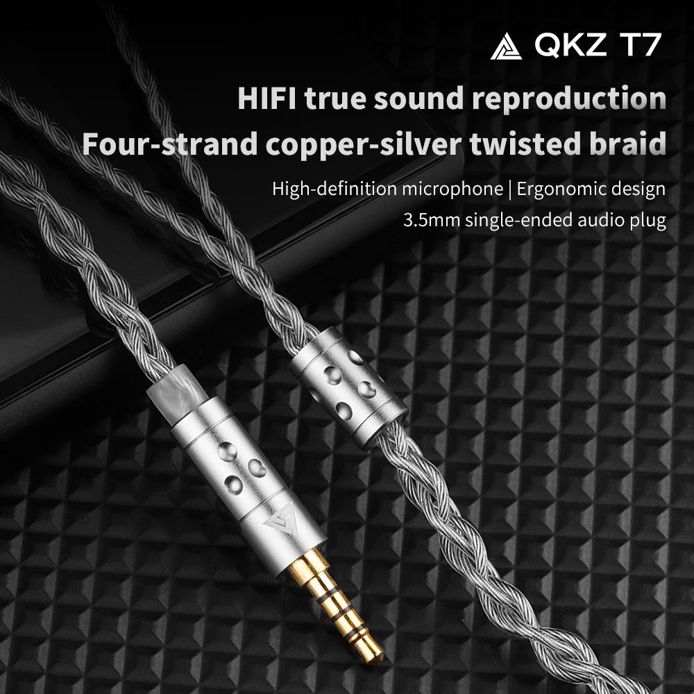 QKZ T7 3.5mm Plug iem Cable 4-Strand 2Pin 0.75mm Upgrade HiFi Earphone Cable Replacement Wire For KZ ZSN ZSX PRO X ZS10 CCA TRN
