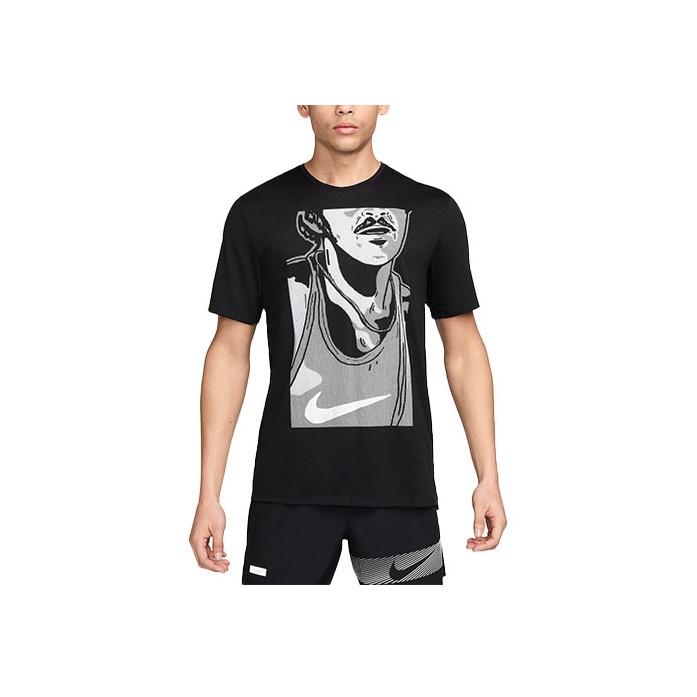 Nike Rise 365 Run Energy Printed Quick-Dry Straight-Cut Crew Neck Short Sleeve SS24 Regular Shoulder T-Shirt Men Tops Black FN3997-010