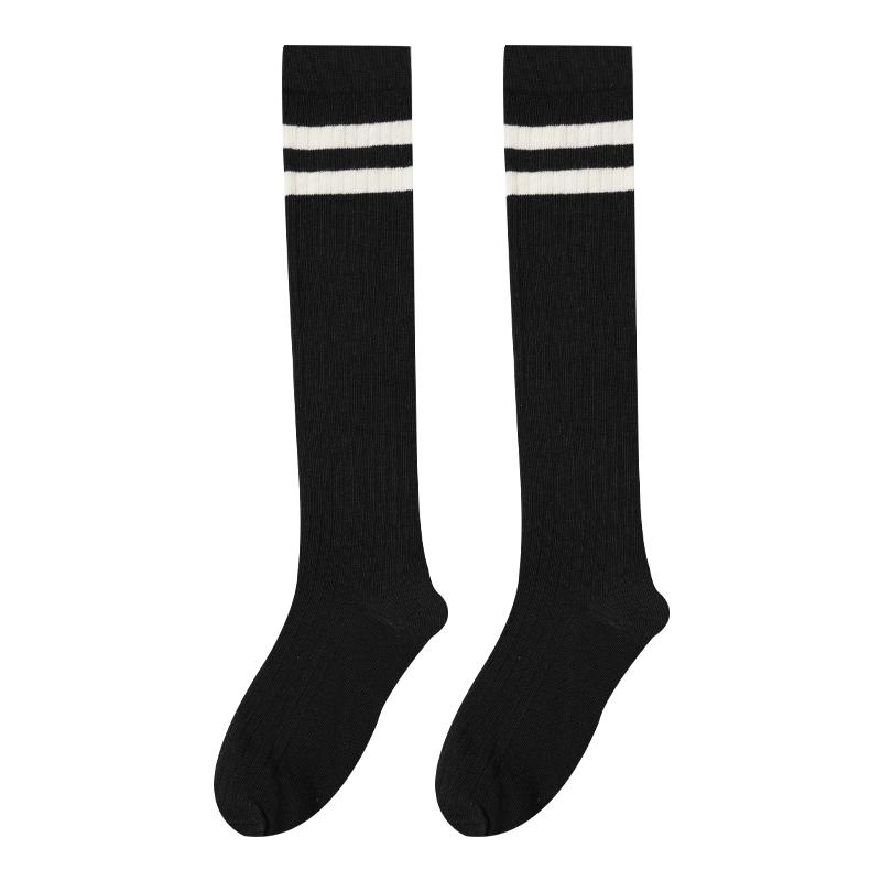 Women Striped Cotton Long Socks Japanese Jk Black White Knee High Stockings Long Tube Leg Solid Color Girls Students Warm Socks