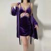 Sexy golden velvet suspender pajamas autumn and winter nightgown robe two-piece set lace loungewear women's