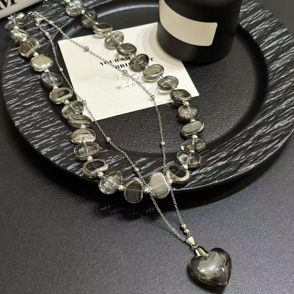 Exaggerate Transparent Beads Necklace Irregular Heart Pendant Necklace Collarbone Chain  Party