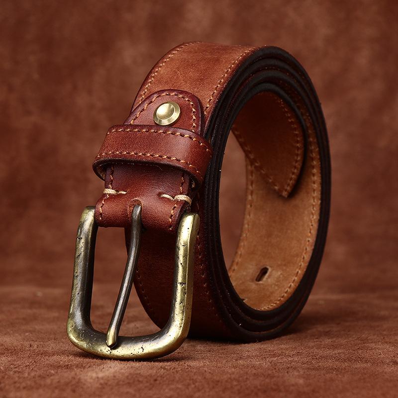 Pásek Pánský Zesílený Italská První Vrstva Hovězí Kůže Spona s Kolíčkem Retro Retro Styl Osobnost Trendy Džínový Pásek Pánský