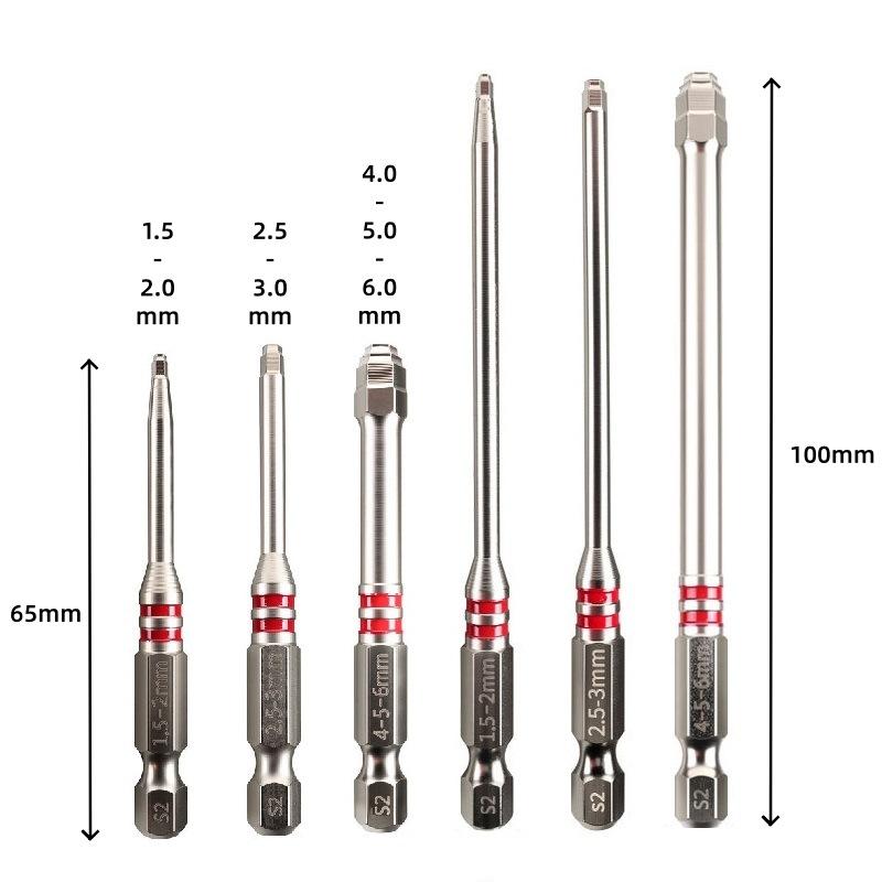 6Pcs H1.5-H6 Hex Screwdriver Bit Set 65-100MM 1/4" Hex Shank Impact Bits for Power Drills