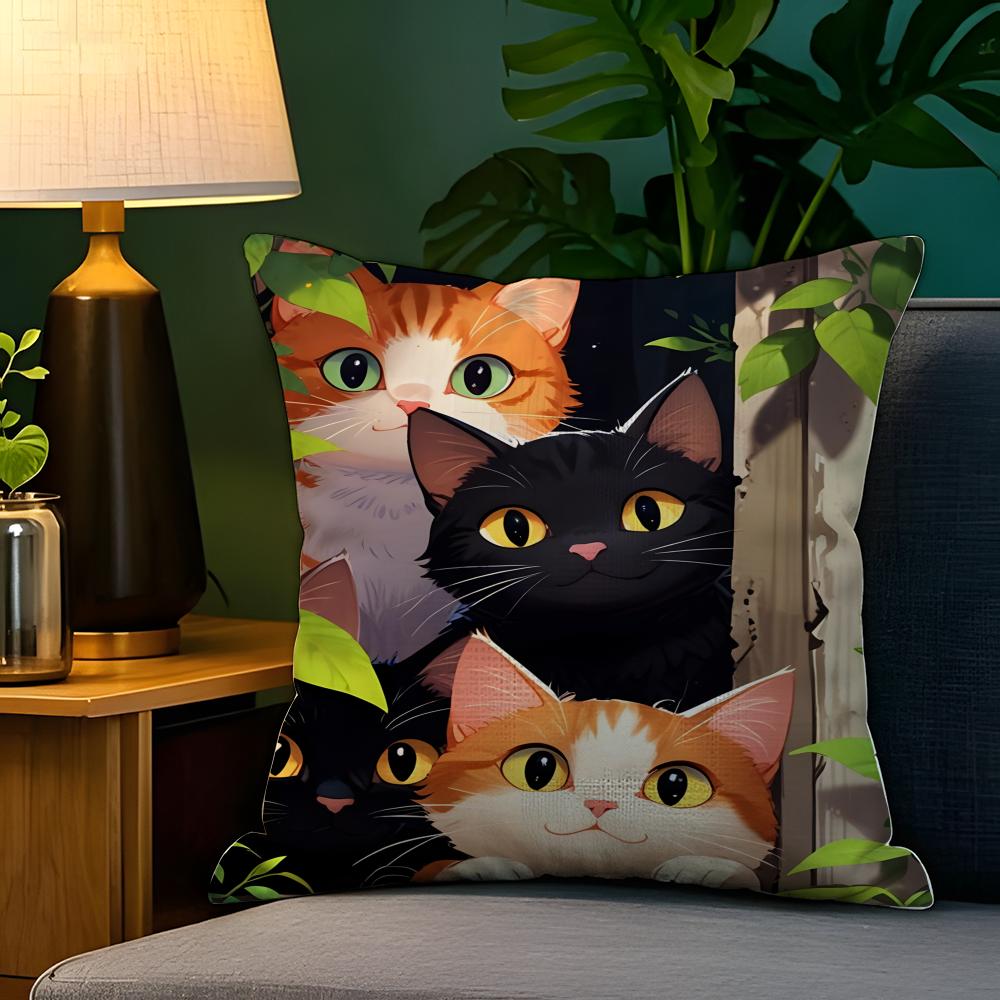 Spring Sunshine Cat Illustrations  Pillow Case Natural Linen Pillow Case DoubleSided Decor Sofa Pillowcase Home Decor