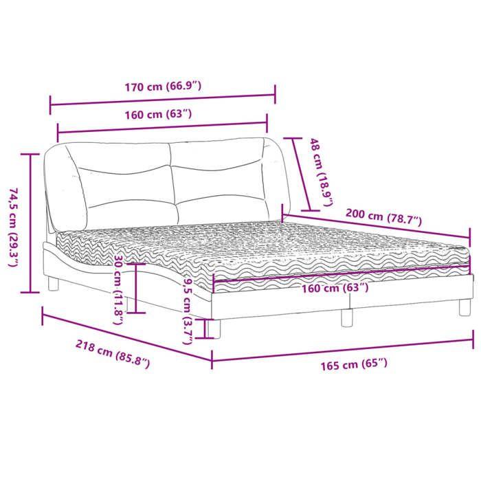 VidaXL Bed with Mattress Cappuccino 160x200 Cm Faux Leather 3208735