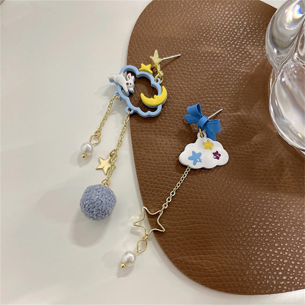 2025 New Fashion Cute Asymmetric Cloud Rain Earrings For Women Korean Crystal Long Chain Tassel Earrings Party Jewelry Brincos