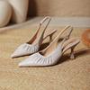Baotou sandals women's summer 2025 new French pleated shallow mouth empty single shoes pointed high heels women's stiletto
