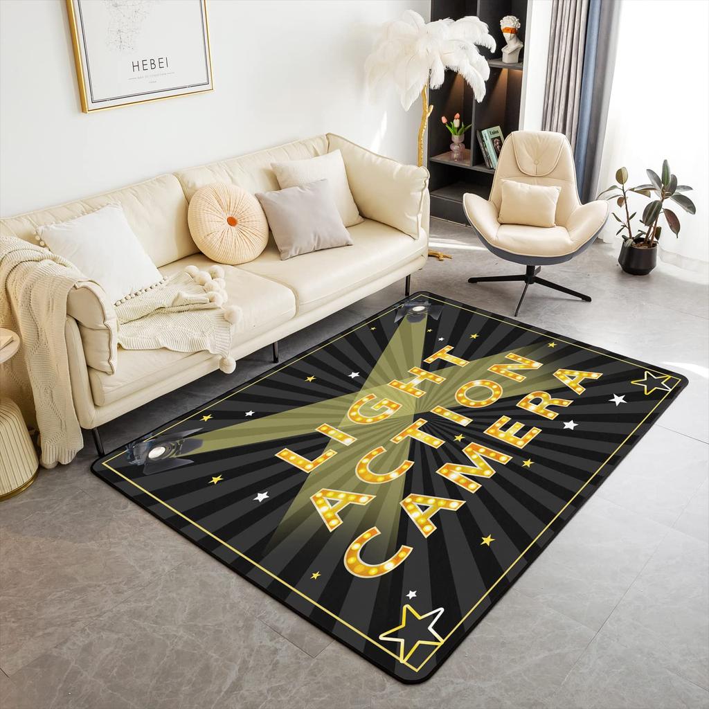 Vintage Cinema Movie Theater Carpet Popcorn Decor Rug Indoor Living Room Floor Mat Doormat