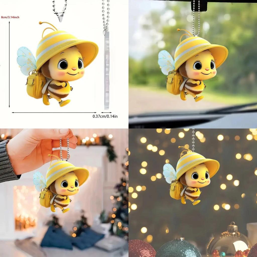 Cartoon Honeybee Charming Acrylic Car Pendant Cute Bumblebee Hanging Decor Cars For