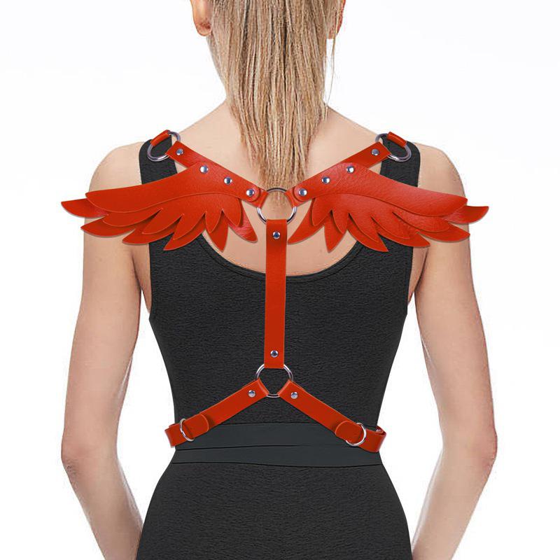 Women's Leather Angel Wings Punk Harness Top with Straps
