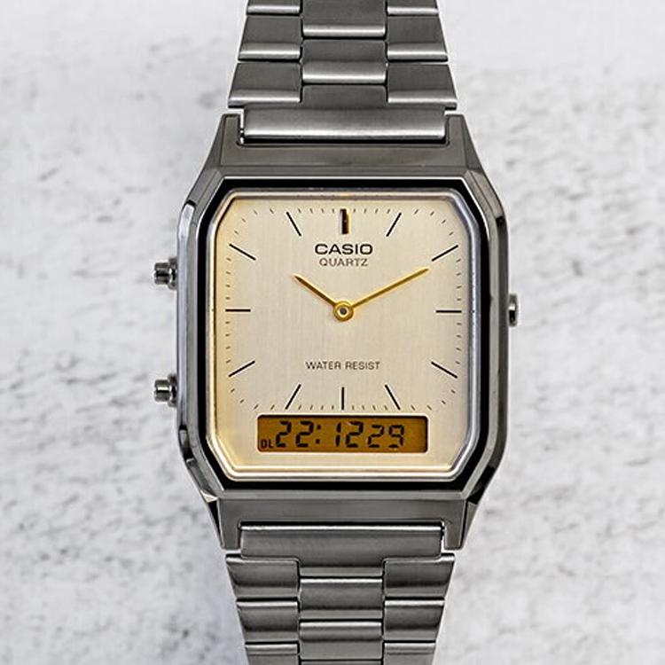 Casio Youth Series Square Dial Dual Display Business Fashion Retro Casual Quartz Movement Men Watches White AQ-230GG-9A