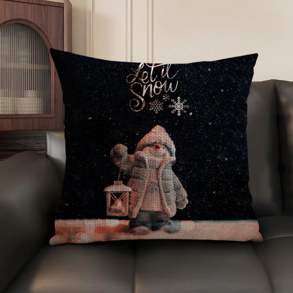 Cute Cartoon Winter Snowman Cushion Cover Natural Linen Organic Fabric DoubleSided Printing Sofa Home Decor Gift Pillow Case