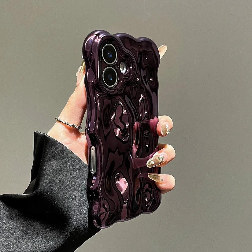 3D Glossy Wrinkle Plating Wave Border Phone Case for iPhone 17 Pro 16 15 Pro Max Plus 11 12 13 14 Meteorite Pattern Soft Cover