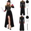 Costume da Domatore di Circo da Donna con Spallina a Frange Giacca Lunga di Velluto con Code e Cappello Bacchetta Guanti per Halloween Spettacolo di Magia