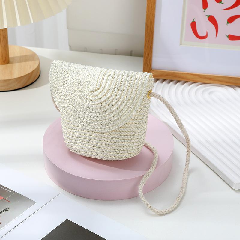 Cute Grass Woven Children's Handbag Handmade Rattan Little Girl Crossbody Fashi Cute Wallet Summer Beach Shoulder Bags