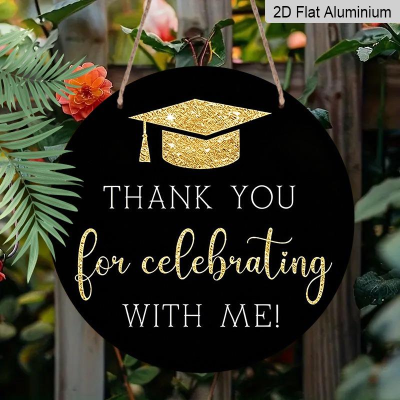 2D Flat Retro Aluminum Wall Stickers In Various Sizes, Graduation-themed Thank-you Decorations, Black and Gold Minimalist Style, Perfect for Home