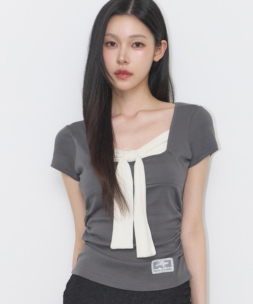 ILLIGO Layered Ribbon Tie T-Shirt Charcoal
