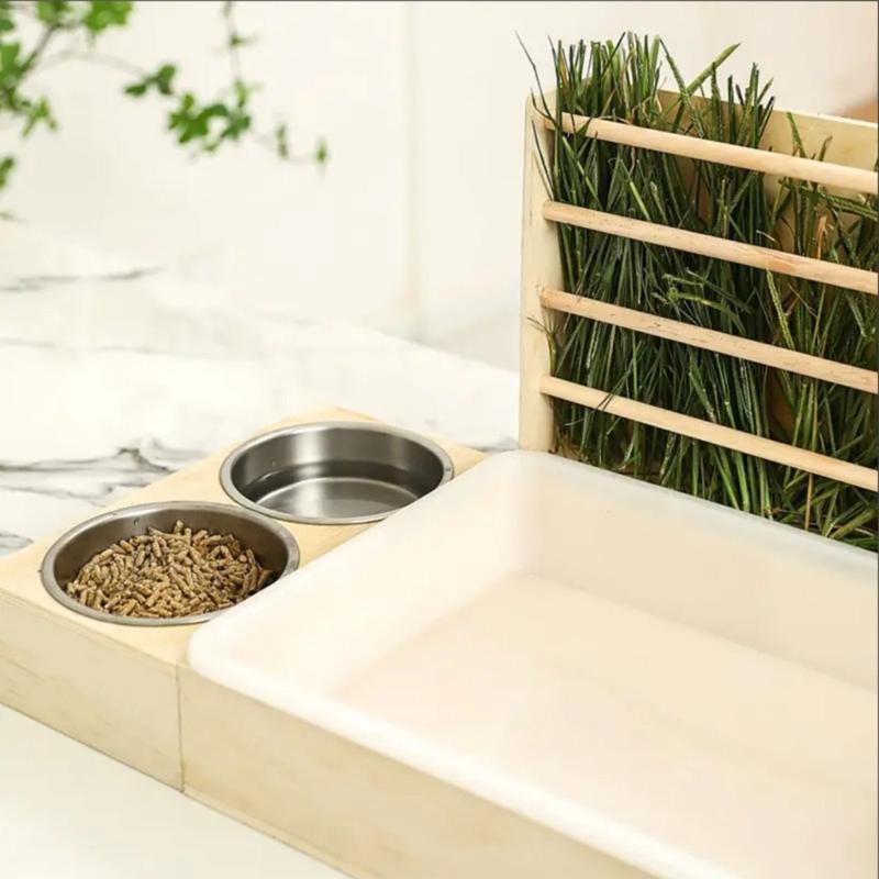 Guinea Pigs Hays Rack Feeding Bowl Durable Anti Tip Structure Space Saving Cage Feeder For Small Pet