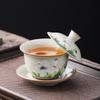Dunhuang Ru Kiln Crackle Pattern Tea Bowl with Lid - High-End Kung Fu Tea Set, Large Brewer.
