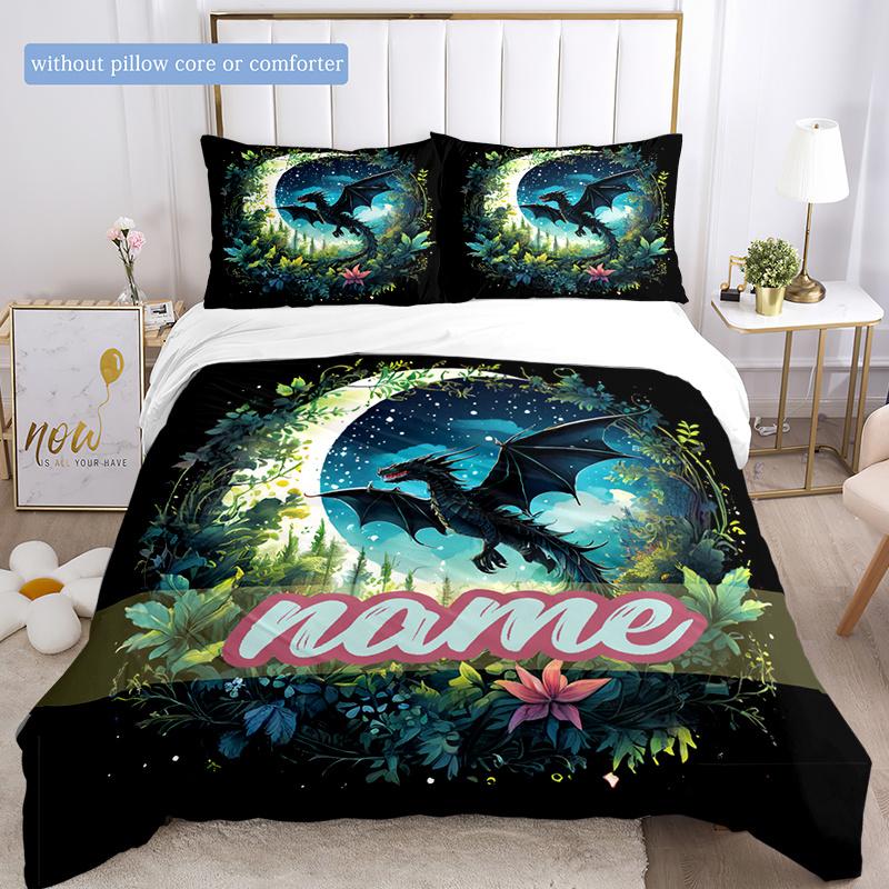 Moon Dragon Duvet Cover Soft Bedding Set For Bedroomdorm Personalized Name Threepiece Set 1 Duvet Cover And 2 Pillowcases Perfect Gift For All Seasons