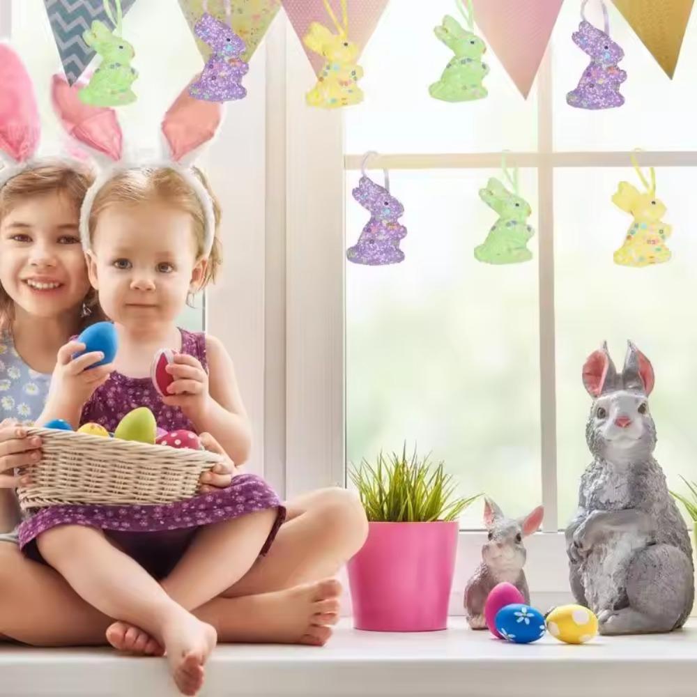 Foam Easter Egg Hanging Ornament Glitter Holiday Decorative Eggs Creative Easter Bunny Pendant  DIY