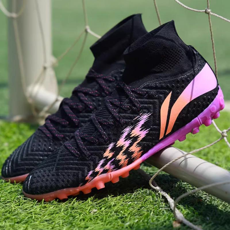 Li Ning Comfortable Breathable MG Soft Ground Football Shoes Men Football Shoes Black Pink YSFU013-3