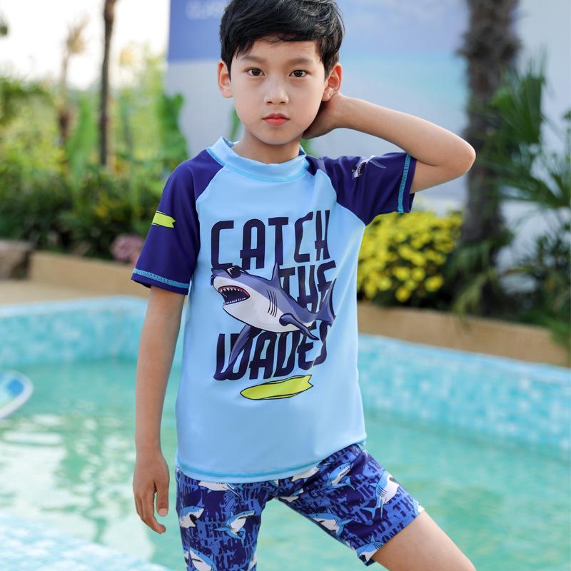 

Комплект купальника с коротким рукавом для мальчиков, быстросохнущий, для младенцев и детей - размеры S, M, L 3XL (Recommended for 60-75 Jin, Age 9-13)