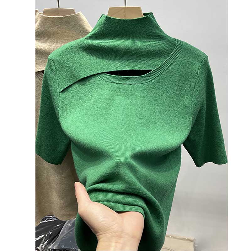 

Трикотажная футболка, женский топ с коротким рукавом, тонкие тонкие футболки, летние повседневные футболки 2023, Camisetas Mujer, корейская модная женская одежда L зелёный