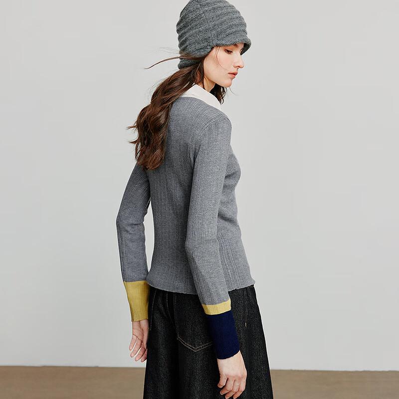 Damen Color-Block Rippstrick Oberteil aus Wollmischung