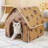 Casa per Cani Piccoli Portatile Staccabile Latter Impronta di Zampa Carina Pieghevole Casa per Dormire Cane Gatto Lavabile Morbido Nido per Animali Consegna Rapida