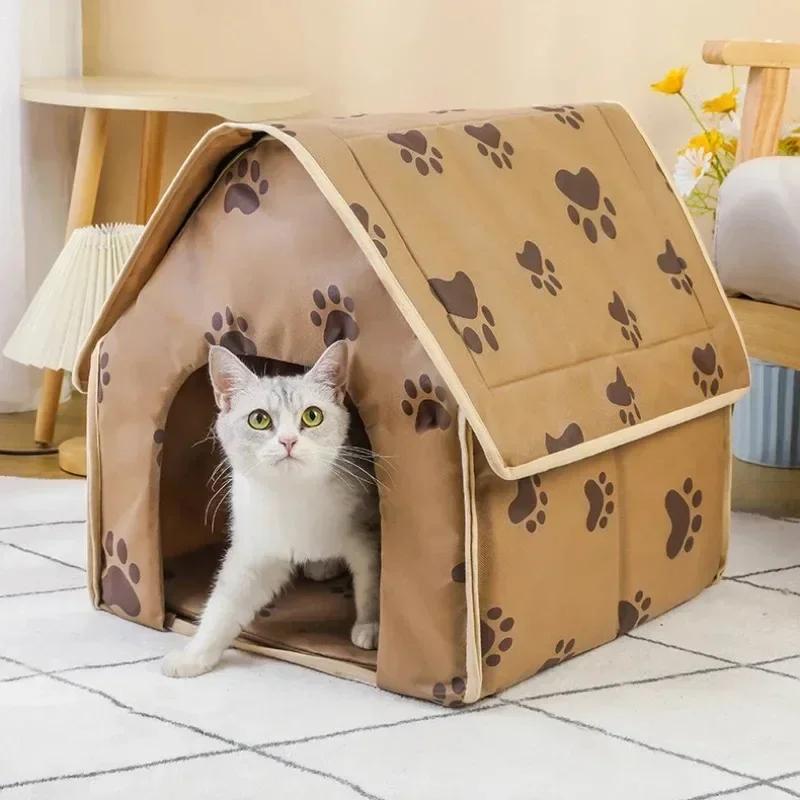 Casa per Cani Piccoli Portatile Staccabile Latter Impronta di Zampa Carina Pieghevole Casa per Dormire Cane Gatto Lavabile Morbido Nido per Animali Consegna Rapida