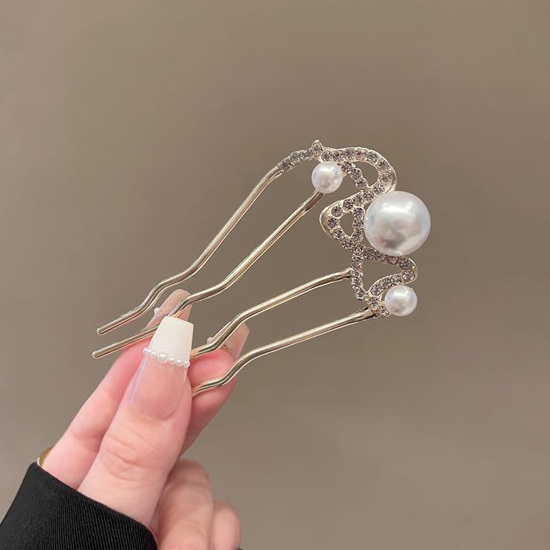Elegant Pearl U-shaped Hairpin for Women - New Chinese Style Updo Accessory 2025