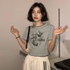 White Short T-shirt for Women In Summer New Korean Style Loose Butterfly Printed Short-sleeved Student Top