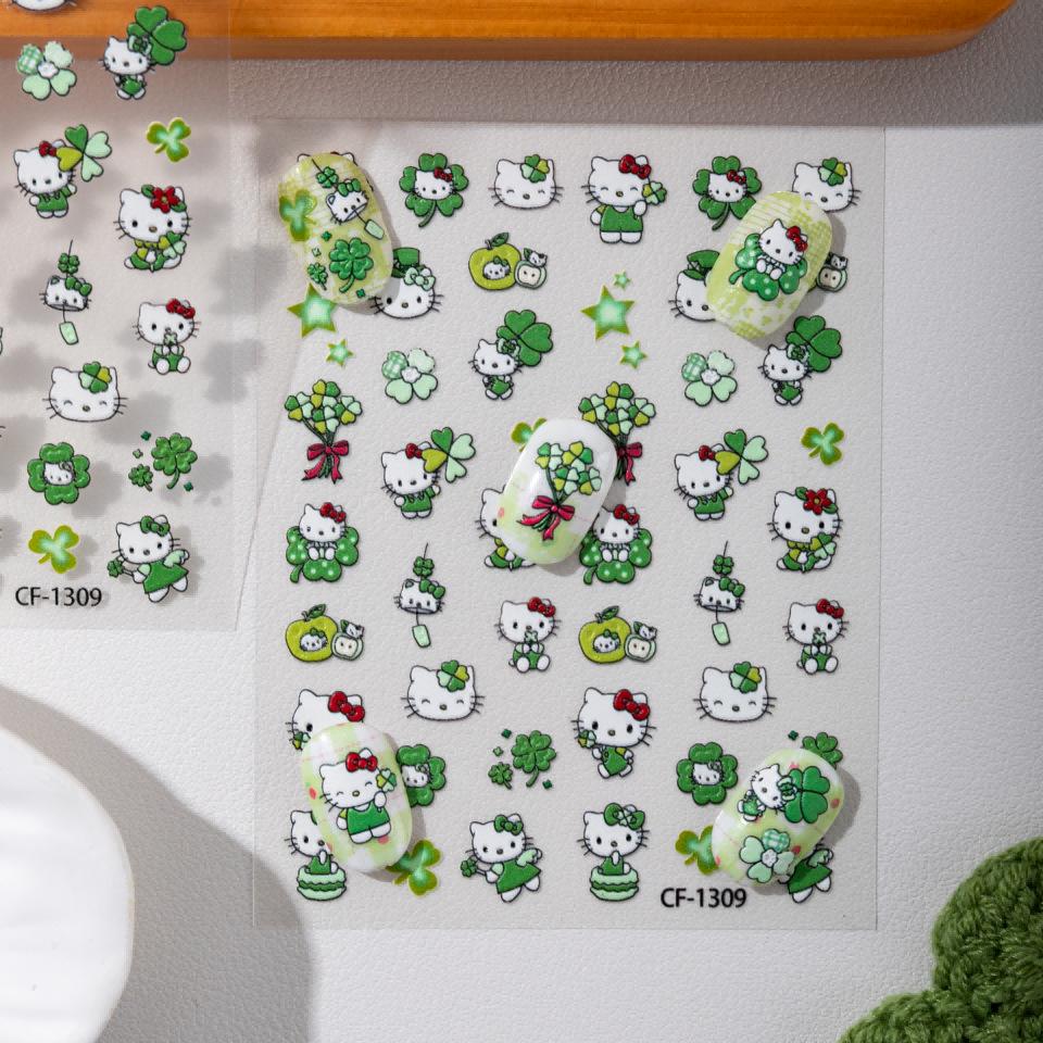 Cyansea Hot-Selling Hello Kitty Green Apple Clover Nail Art Stickers - DIY Cartoon Kitty Cat Design CF-1309