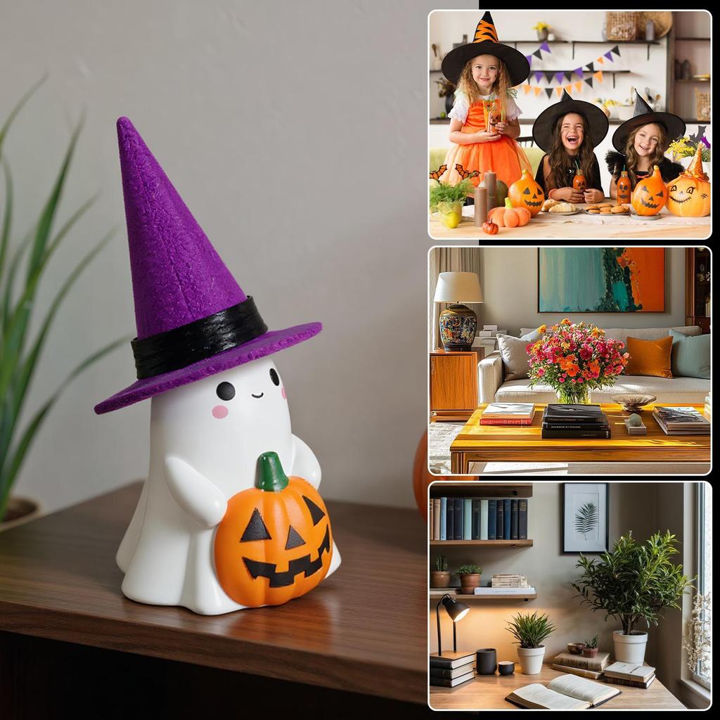 Light Up Ghost Halloween Decor Resin Halloween Ghost Decorations Indoor Led Spooky Statue Cute Decoration For Holiday Fireplace