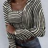 2026 Spring/Summer New Striped Long-Sleeve Top U-Neck Fashion Trend Slim-Fit Women's Clothing