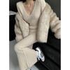 Beautiful rich daughter long deep v-neck sweater with knitted bottoming dress for women's autumn and winter