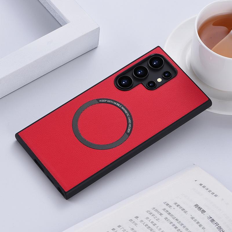 Magsafe Magnetic Wireless Charging Case For Samsung S24 Ultra S24 + S23 S22 + Galaxy S21 Plus S20 FE Luxury PU Leather Cover