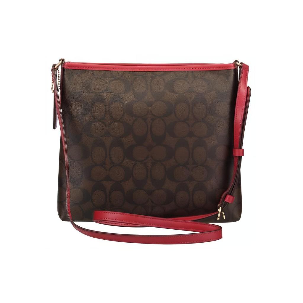 Coach File 26 Printed Zipper Classic Monogram Canvas With Leather Crossbody Bag Large Unisex Crossbody Bag Dark-Brown Red 29210-IMEL72
