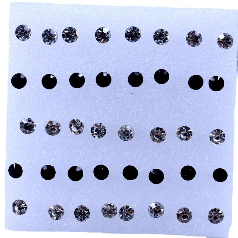 Korean Simple Street Stall Boxed Earrings: 4mm Shiny Resin Rhinestone Studs