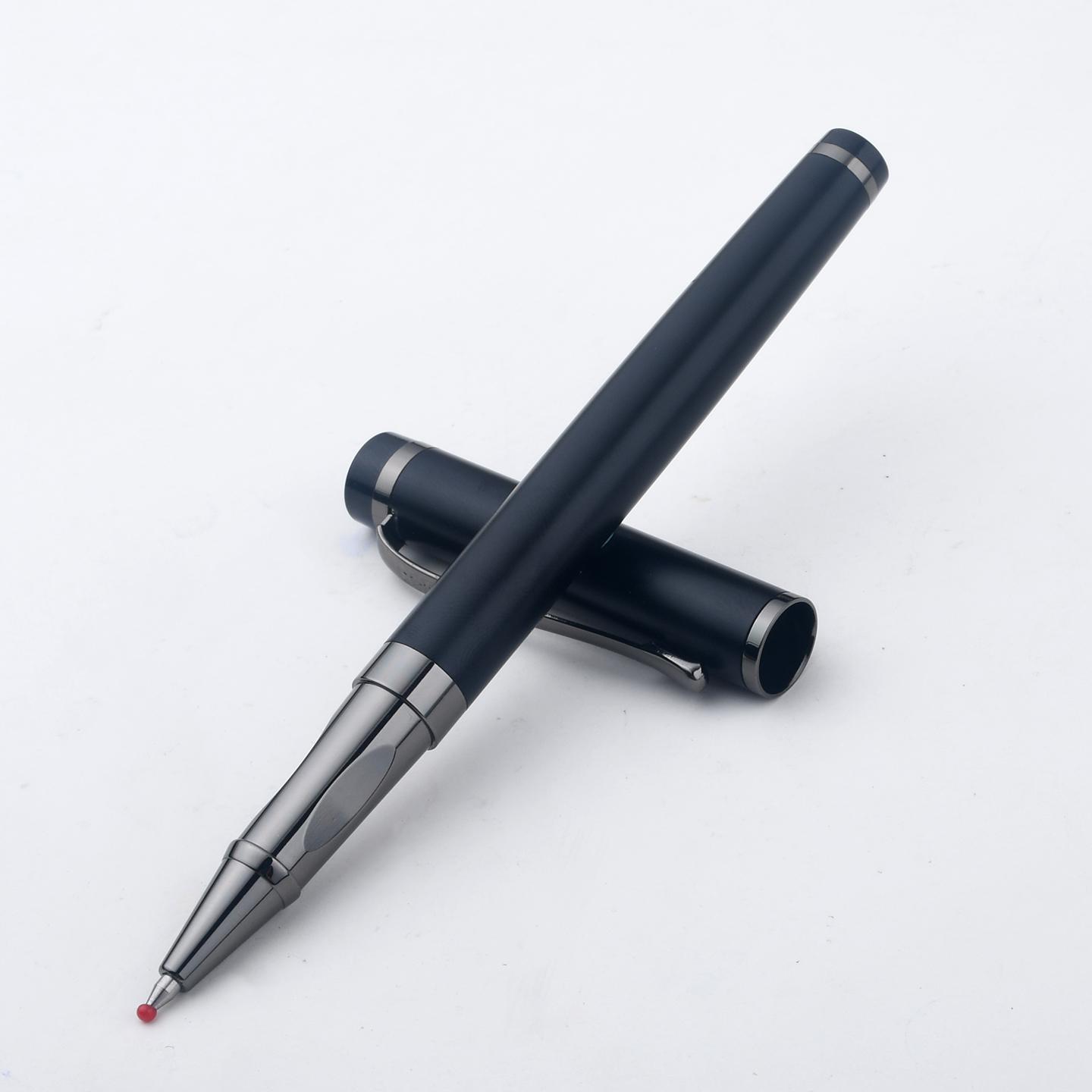 Luxury Black Metal Ballpoint Pen Set with High Gloss Silver Trim Custom Logo Executive Corporate Gift Pen чёрный