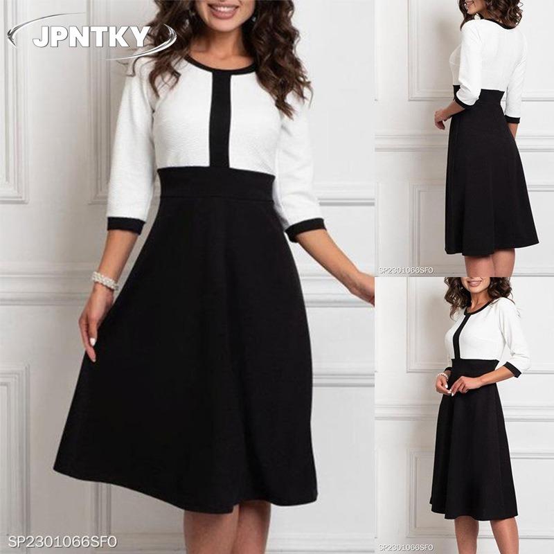 JPNTKY Fashion Summer Spring 1/2 Sleeves O-Neck Casual Dresses