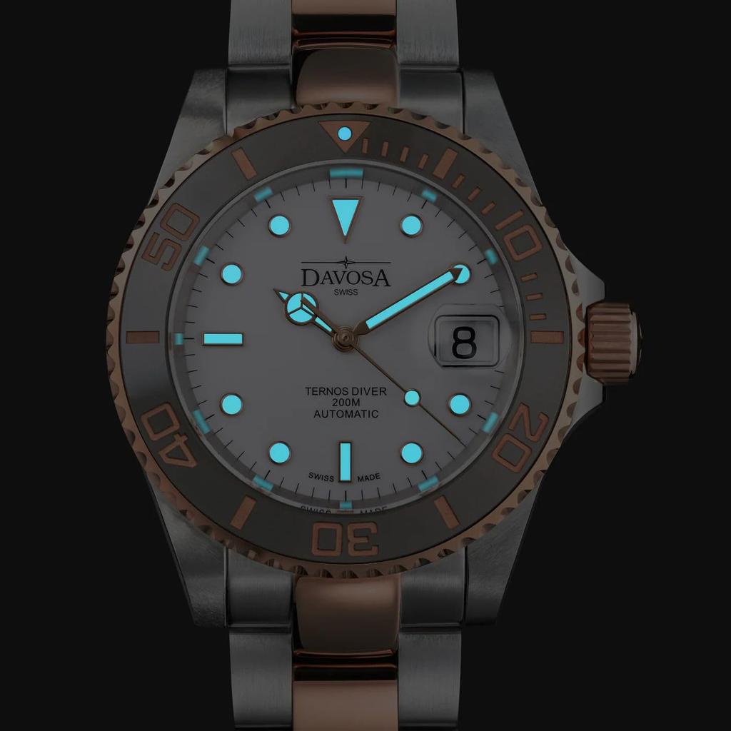 Mechanical Automatic Date 200M Waterproof Ternos Ceramic Swiss Made Silver [Davosa] 161.555.63 Men's