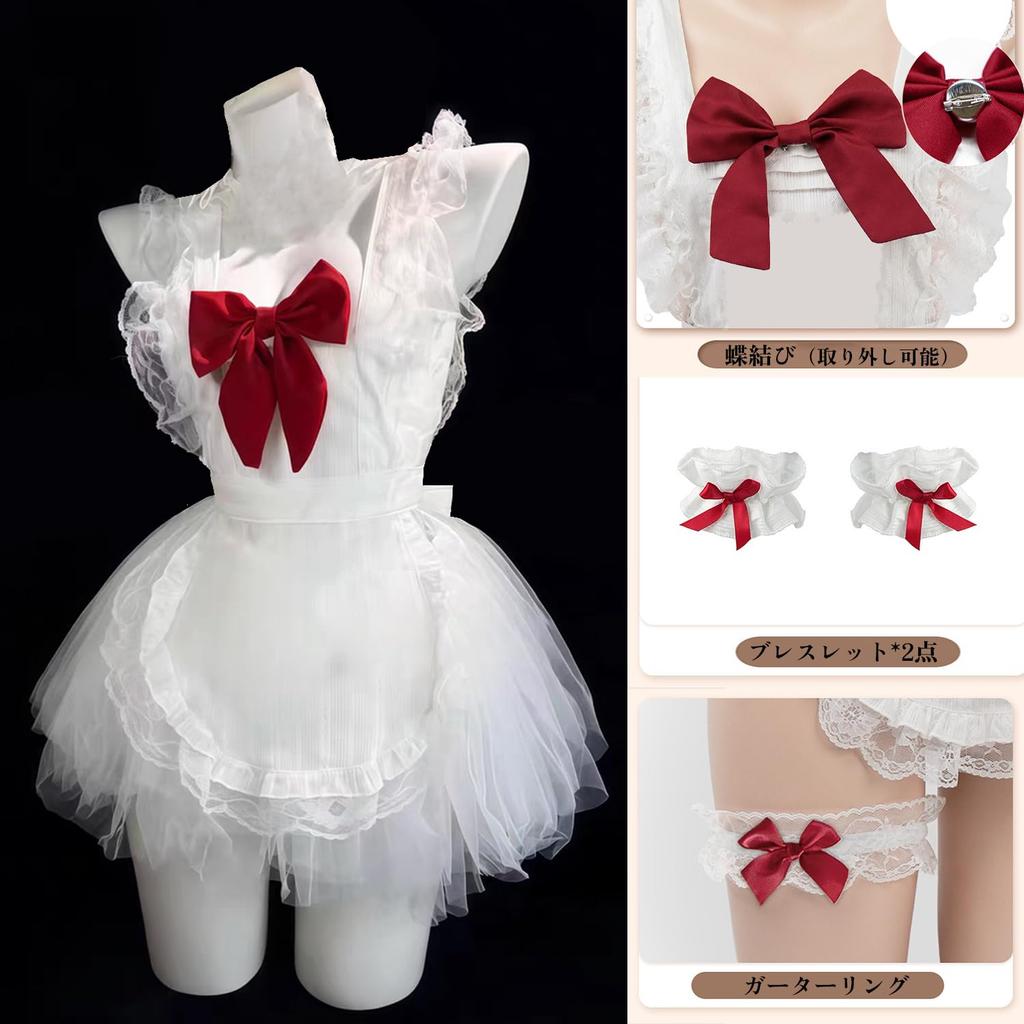 AOTYP Maid Costume Includes Lace Cute Lolita Mini and Short Perfect for or Maid Alice Size 10-Piece Set, Apron, Headband, Skirt, Pants. Anime, Idol,